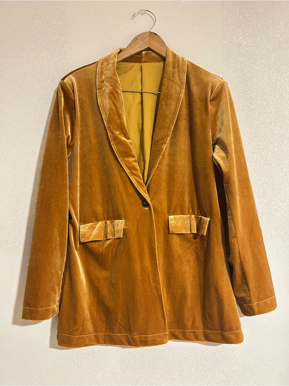 Women's Yellow Velvet Blazer Jacket Size Large New